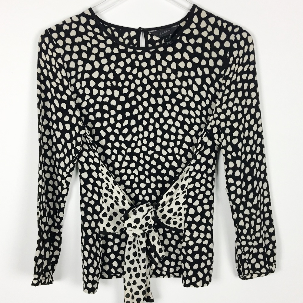 J. Crew | Tie Front Silk Top in Pebble Print